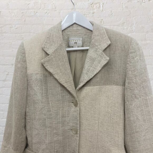 Vintage Express Linen Blazer XS Mixed Texture Beige Shoulder Pads USA 🌾✨ - Picture 4 of 16